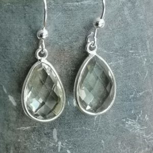 Semi precious teardrop silver earrings