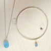 Silver bangle, blue seaglass bangle, silver jewellery set, gift set for her