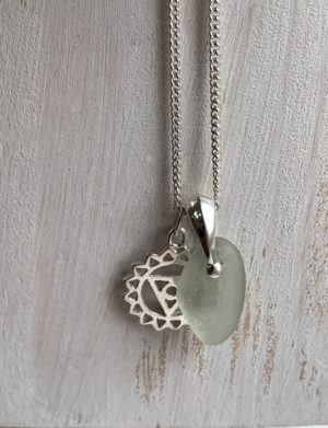 Sterling silver and seaglass pendant, seaglass and silver pendant, Silver charm pendant Angel wing charm pendant, Sterling seaglass pendants