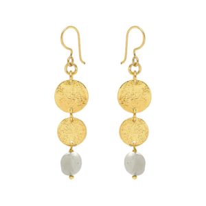 Triple Drop Gold Plated Moonstone Earrings